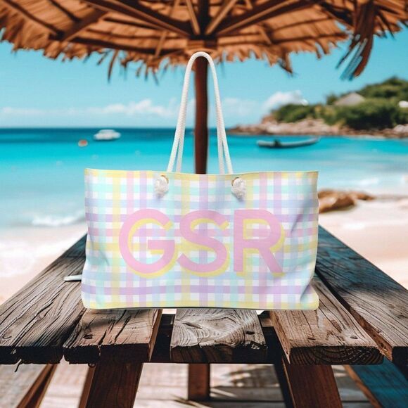 Personalized Bag, Weekender Bag, Custom Bag, Monogram Bag, Gingham Weekender Bag - Picture 9 of 9